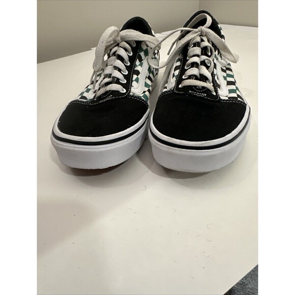 Vans Off the Wall US youth 7.0 Black/White/Green Checker Skate Canvas Sneaker - Picture 7 of 9